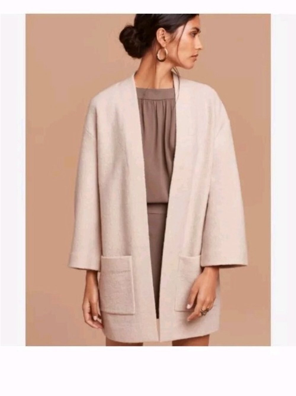 Aritzia Wilfred Extra Fine Merino Wool Open Front Jacket Ivory Minimalist